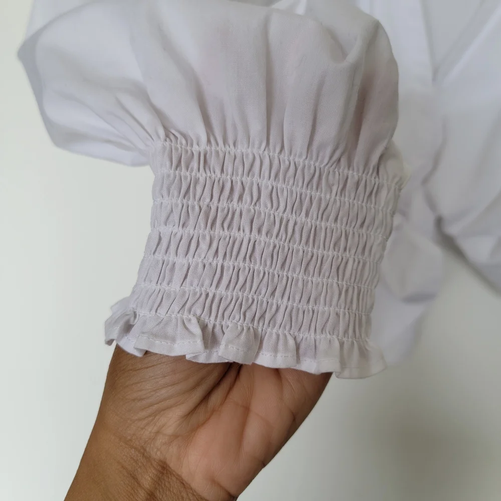 Abercrombie & Fitch White Tie-Front Puff Sleeve Blouse